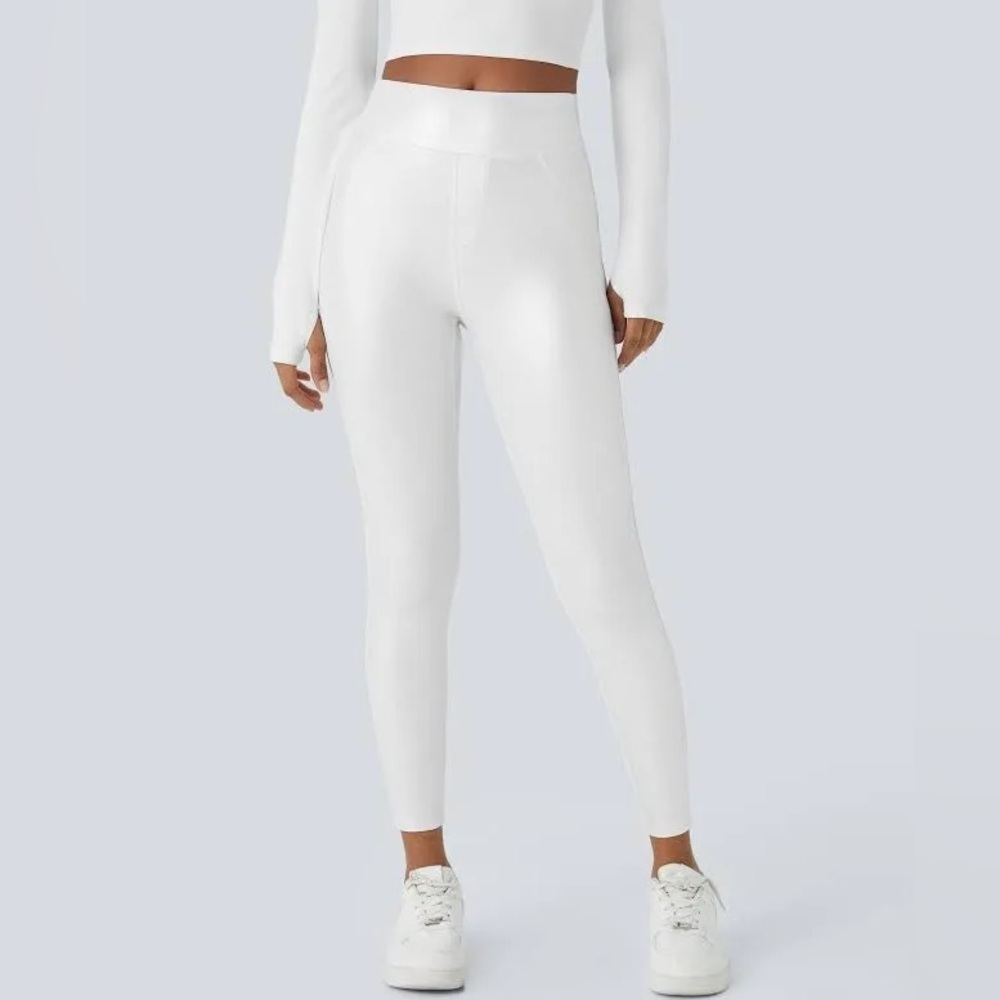 SoCinched High Waist Tummy Control Faux Leather Foil Print Stretchy Leggings